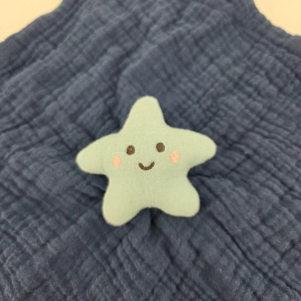 Fruit of the Loom Baby Lovey Security Blanket Navy Blue Muslin Star SAR49255